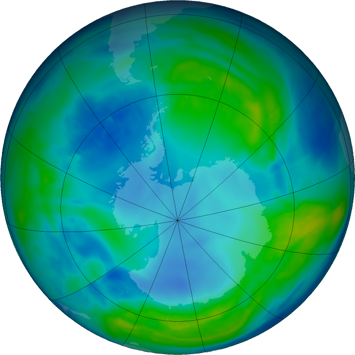 Antarctic ozone map for 04 May 2016
